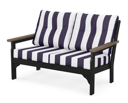 POLYWOOD® Vineyard Deep Seating Loveseat in Black / Kona / Cabana Stripe Navy