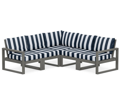 POLYWOOD® EDGE 5-Piece Modular Deep Seating Set in Slate Grey / Cabana Stripe Marine Indigo