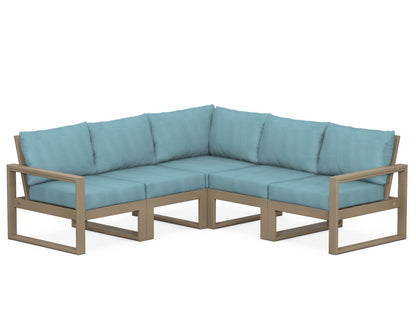 POLYWOOD® EDGE 5-Piece Modular Deep Seating Set in Vintage Sahara / Lattice Sky Blue