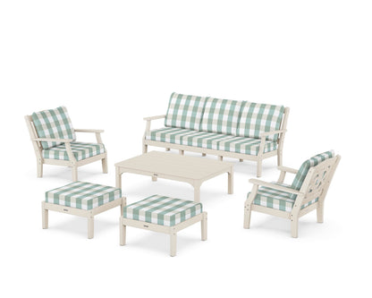 Martha Stewart by POLYWOOD® Chinoiserie 6-Piece Lounge Sofa Set in Sand / Buffalo Plaid Glacier Spa