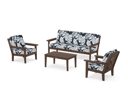 Country Living Cottage 4-Piece Deep Seating Set with Sofa in Mahogany / Leaf Marine Indigo