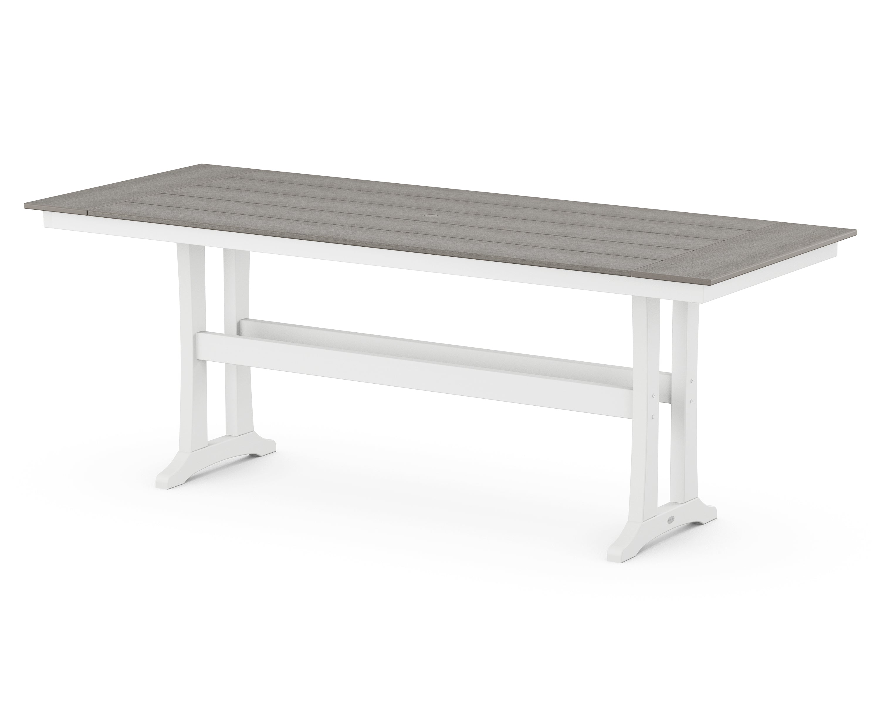 POLYWOOD® Farmhouse Trestle 38" x 96" Counter Table in White / Driftwood