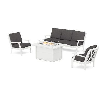 POLYWOOD® Braxton Deep Seating Fire Pit Table Set in White / Ash Charcoal