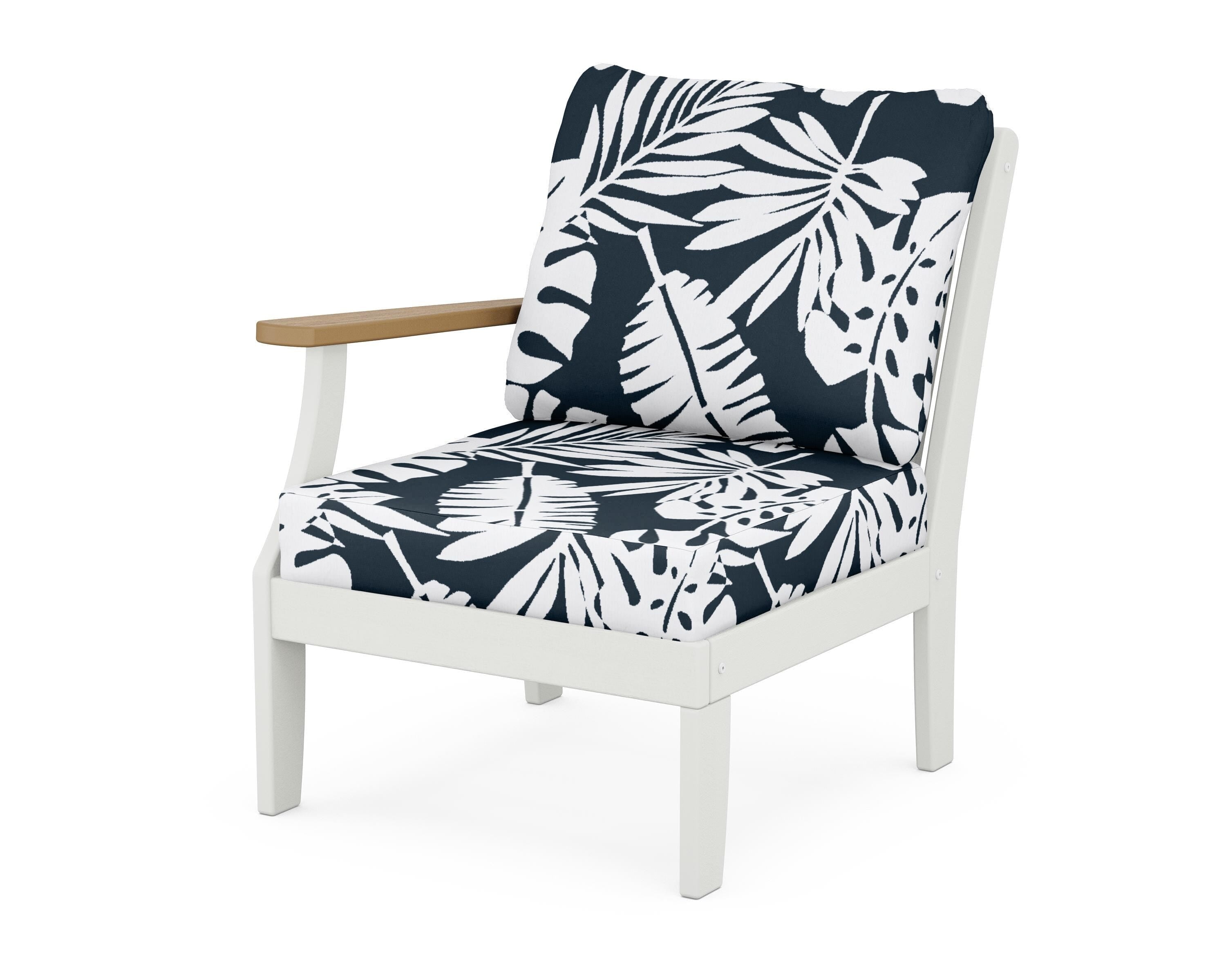 POLYWOOD® Braxton Modular Left Arm Chair in White / Natural / Leaf Marine Indigo