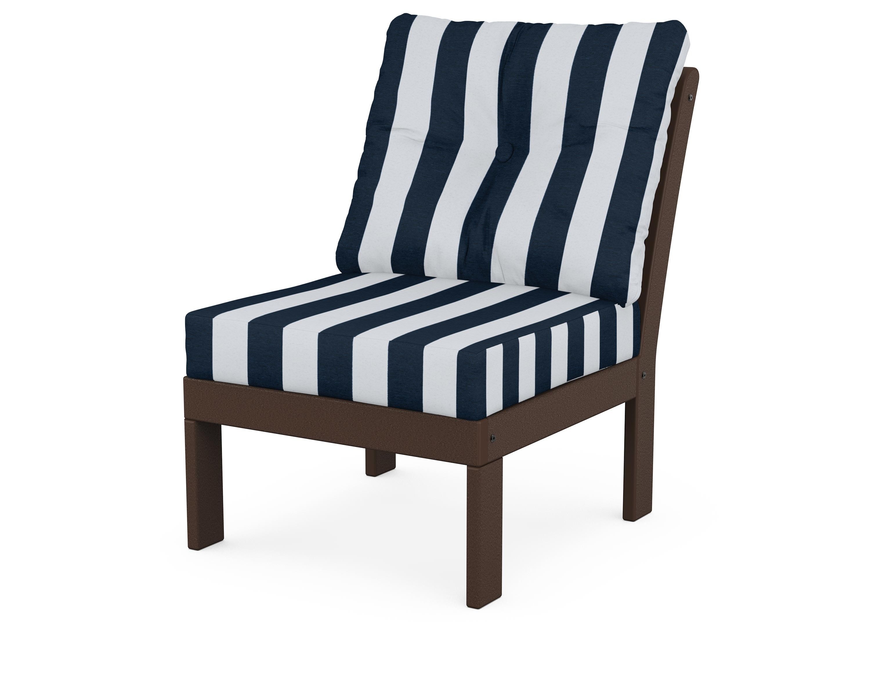 POLYWOOD® Vineyard Modular Armless Chair in Mahogany / Cabana Stripe Marine Indigo