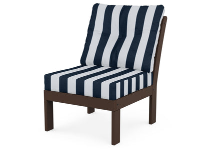 POLYWOOD® Vineyard Modular Armless Chair in Mahogany / Cabana Stripe Marine Indigo