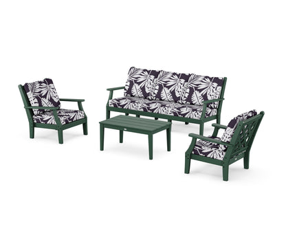 Country Living Wovendale 4-Piece Deep Seating Set with Sofa in Green / Leaf Navy