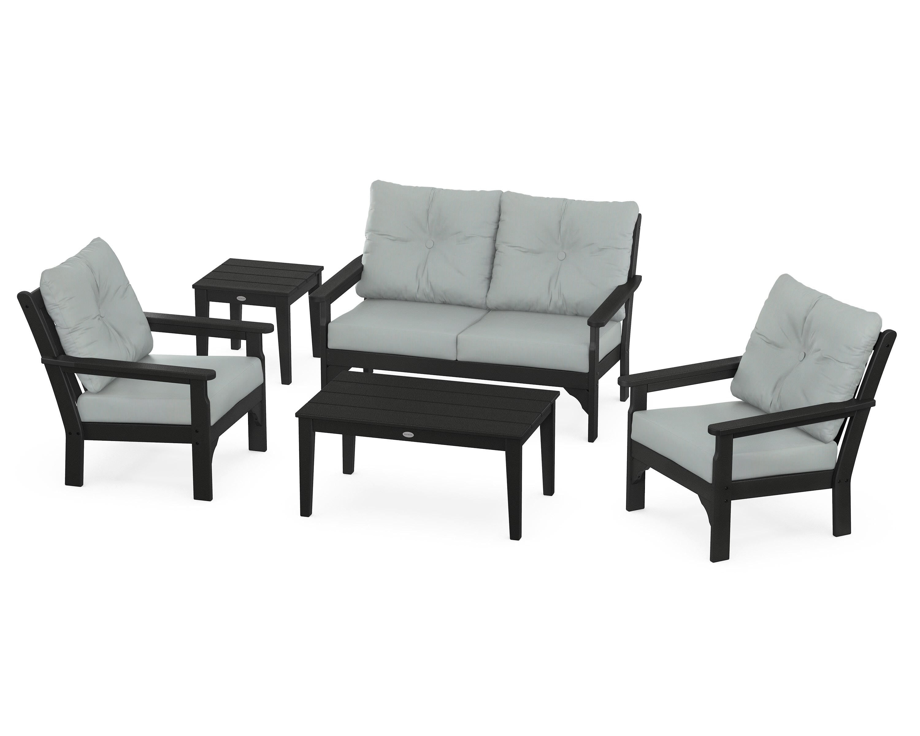 POLYWOOD® Vineyard 5-Piece Deep Seating Set in Black / Spa