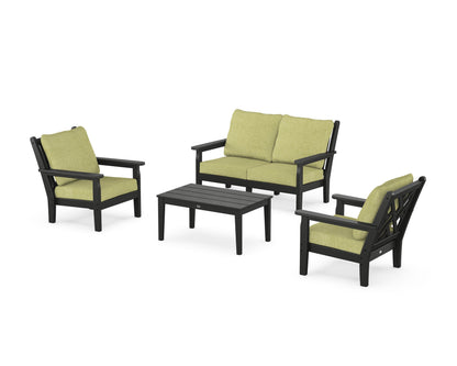 POLYWOOD® Chippendale 4-Piece Deep Seating Set with Loveseat in Black / Chartreuse Boucle