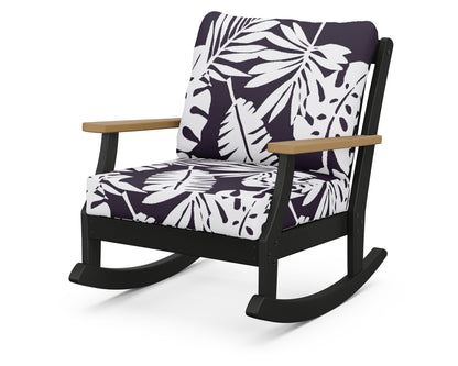 POLYWOOD® Braxton Deep Seating Rocking Chair in Black / Natural / Leaf Navy