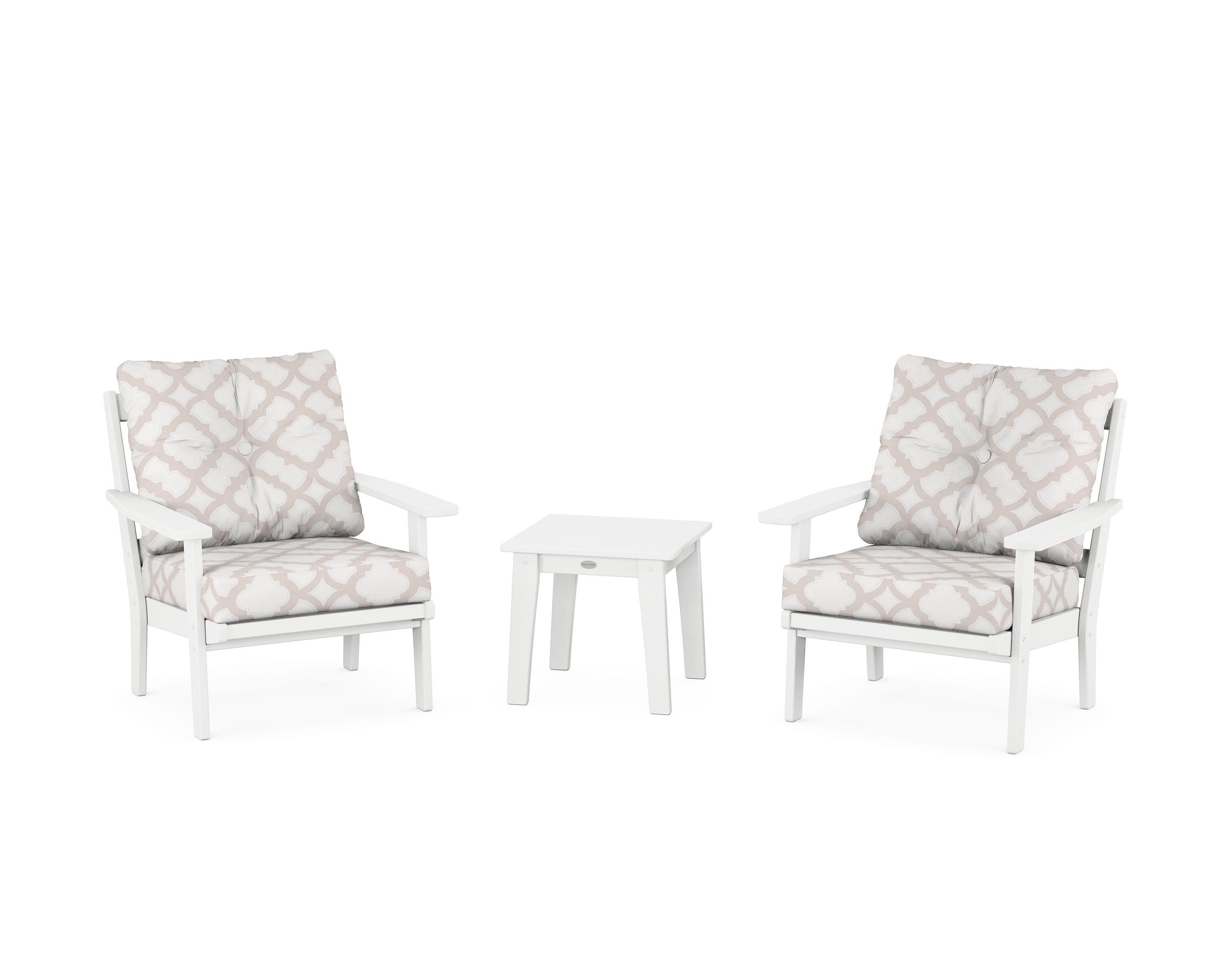 POLYWOOD® Prairie 3-Piece Deep Seating Set in White / Trellis Dune Burlap