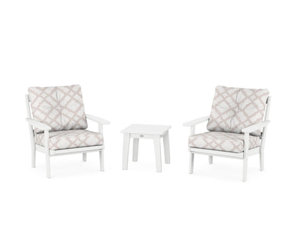 POLYWOOD® Prairie 3-Piece Deep Seating Set in White / Trellis Dune Burlap