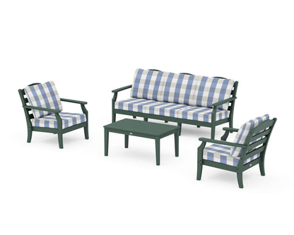 Draper James™ by  POLYWOOD® Savannah 4-Piece Deep Seating Set with Sofa in Green / Buffalo Plaid Sky Blue