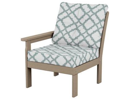 POLYWOOD® Vineyard Modular Left Arm Chair in Vintage Sahara / Trellis Glacier Spa