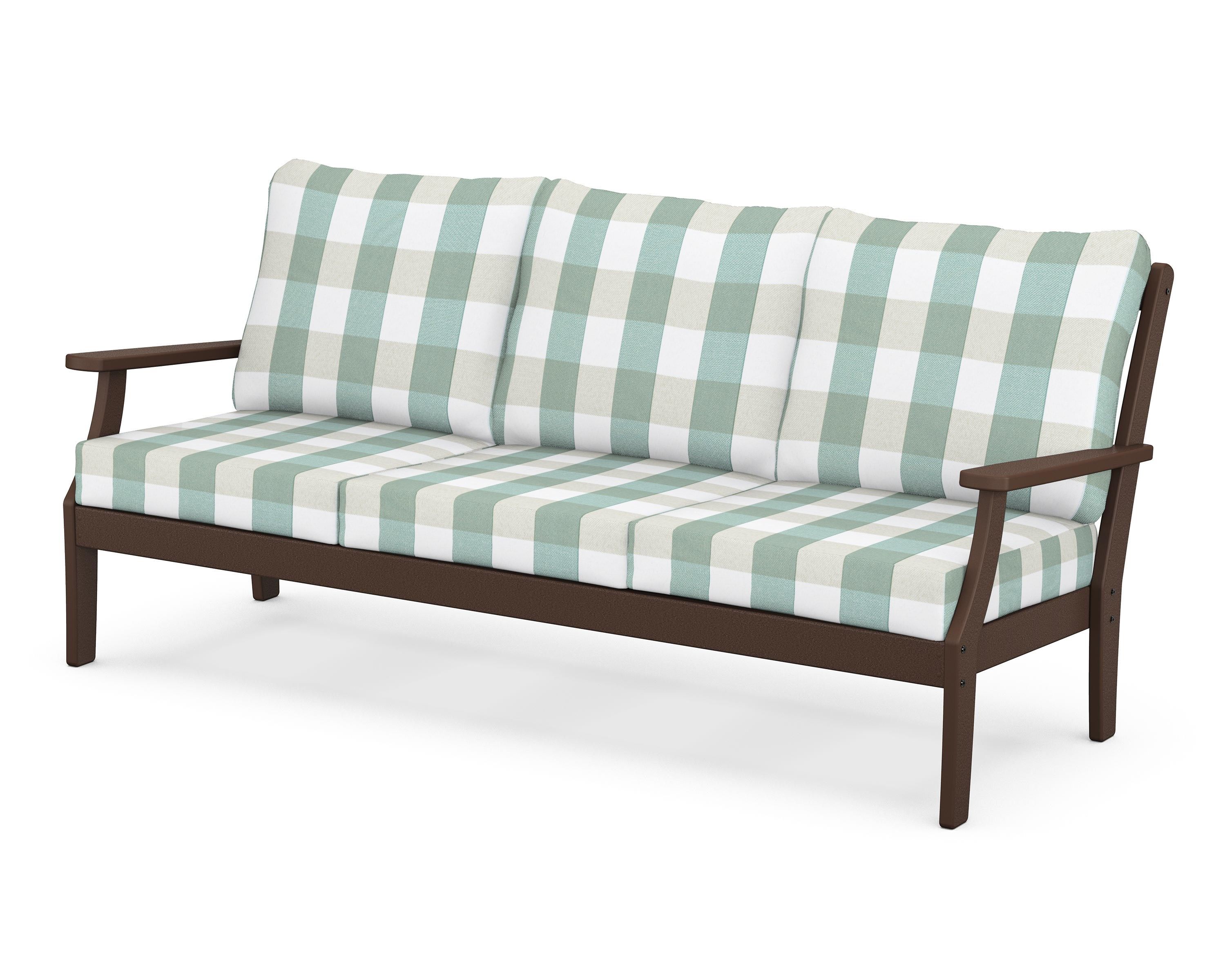POLYWOOD® Braxton Deep Seating Sofa in Mahogany / Buffalo Plaid Glacier Spa