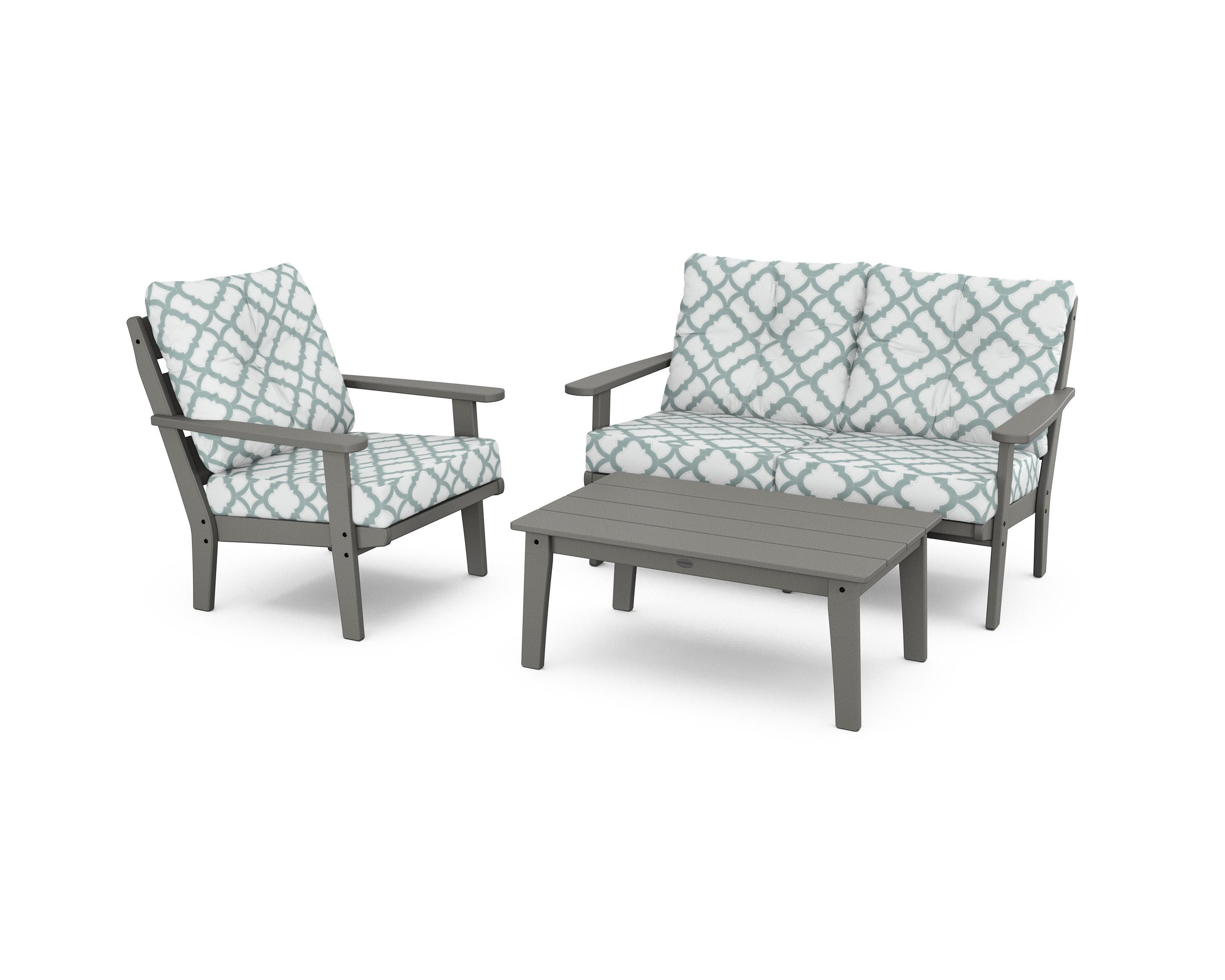 POLYWOOD® Lakeside 3-Piece Deep Seating Set in Slate Grey / Trellis Glacier Spa
