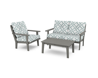 POLYWOOD® Lakeside 3-Piece Deep Seating Set in Slate Grey / Trellis Glacier Spa