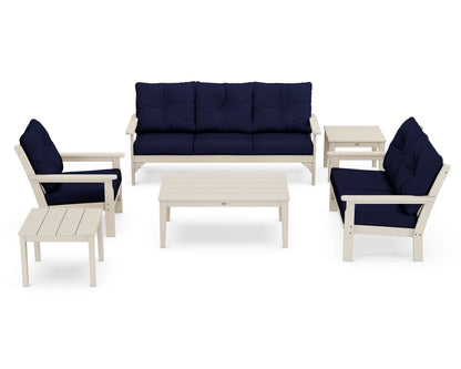 POLYWOOD® Vineyard 6-Piece Deep Seating Set in Sand / Navy