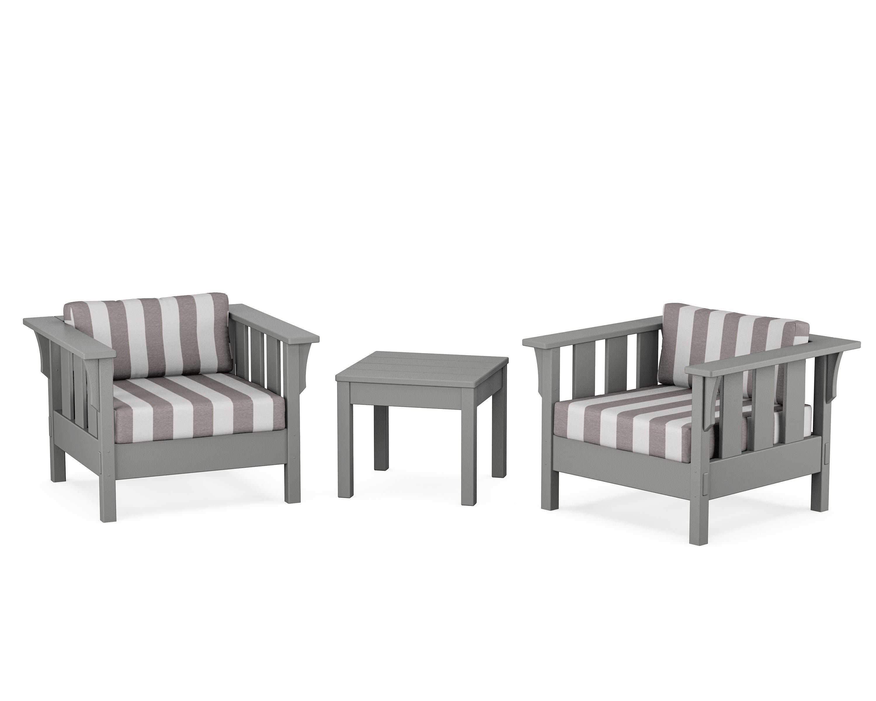 Martha Stewart by POLYWOOD® Acadia 3-Piece Deep Seating Set in Slate Grey / Cabana Stripe Grey Mist