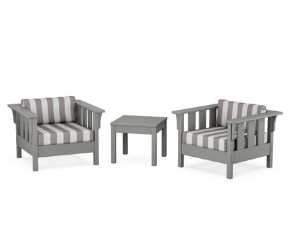 Martha Stewart by POLYWOOD® Acadia 3-Piece Deep Seating Set in Slate Grey / Cabana Stripe Grey Mist