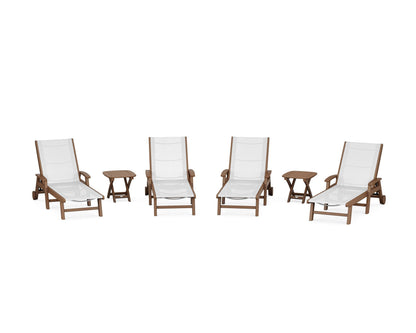 POLYWOOD® Coastal Chaise 6-Piece Set with Wheels in Teak / White Sling