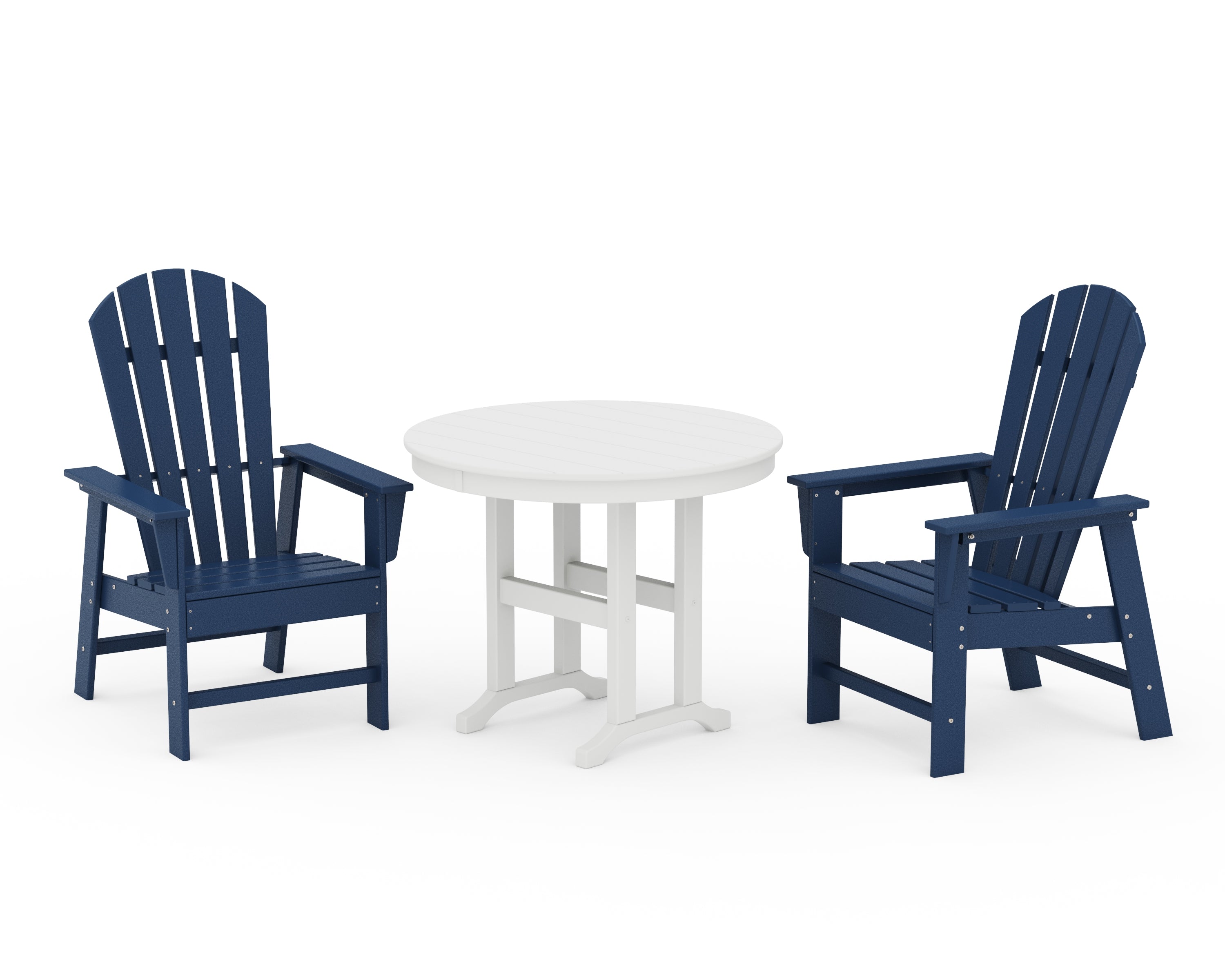 POLYWOOD® South Beach 3-Piece Round Farmhouse Dining Set in Navy / White