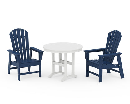 POLYWOOD® South Beach 3-Piece Round Farmhouse Dining Set in Navy / White