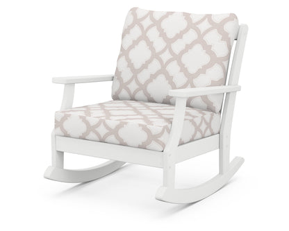 POLYWOOD® Braxton Deep Seating Rocking Chair in White / Trellis Dune Burlap