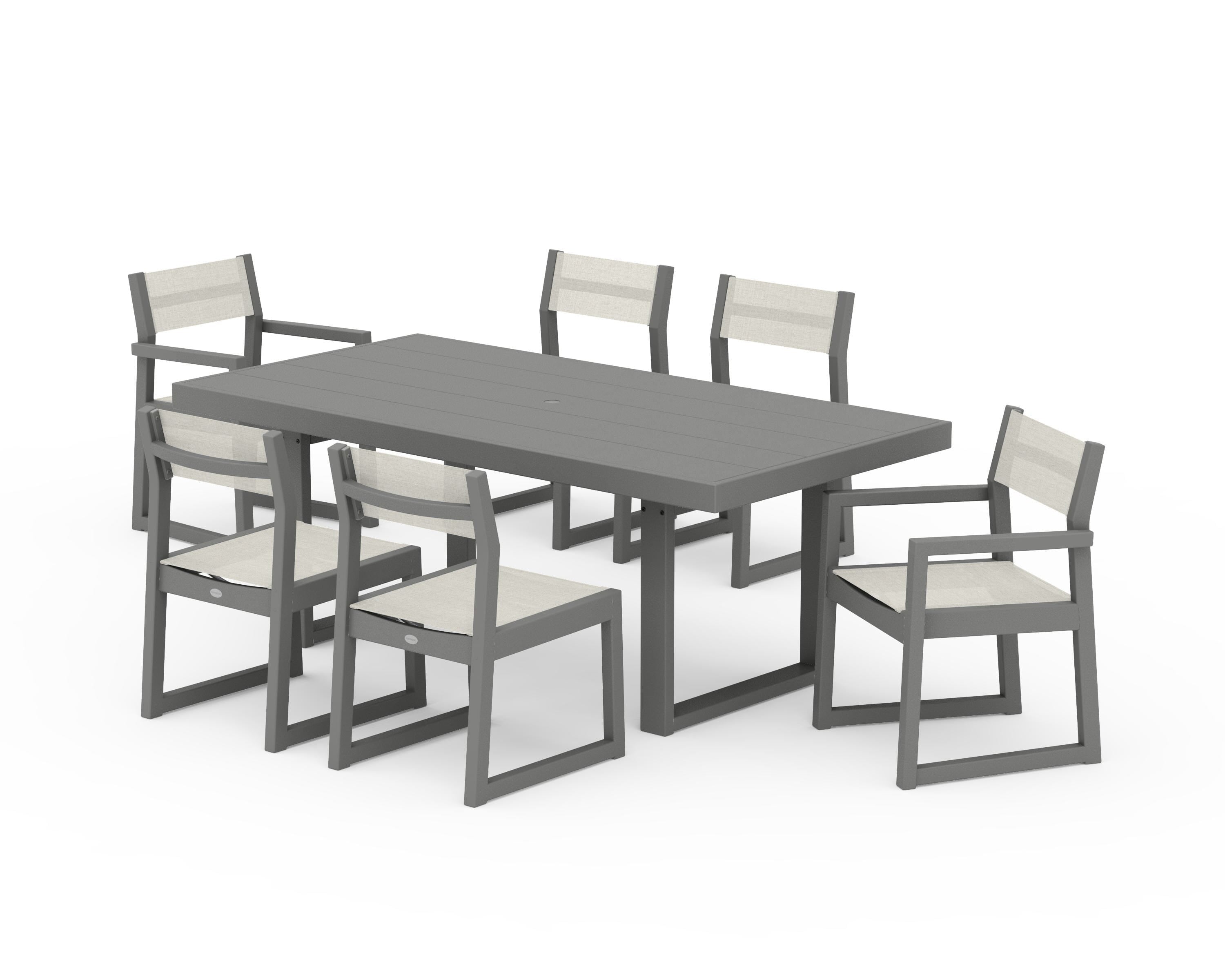 POLYWOOD® EDGE Sling 7-Piece Dining Set in Slate Grey / Parchment Sling