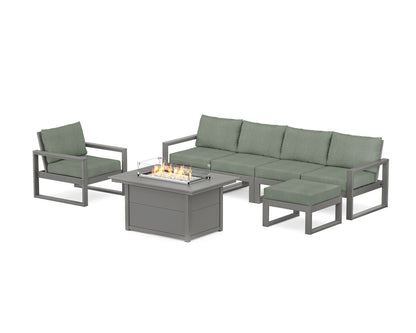 POLYWOOD® EDGE Sectional Lounge and Fire Pit Set in Slate Grey / Cast Sage