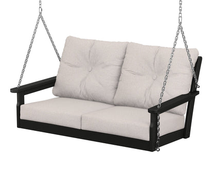 POLYWOOD® Vineyard Deep Seating Swing in Black / Dune Burlap