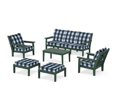 POLYWOOD® Chippendale 6-Piece Lounge Sofa Set in Green / Buffalo Plaid Marine Indigo