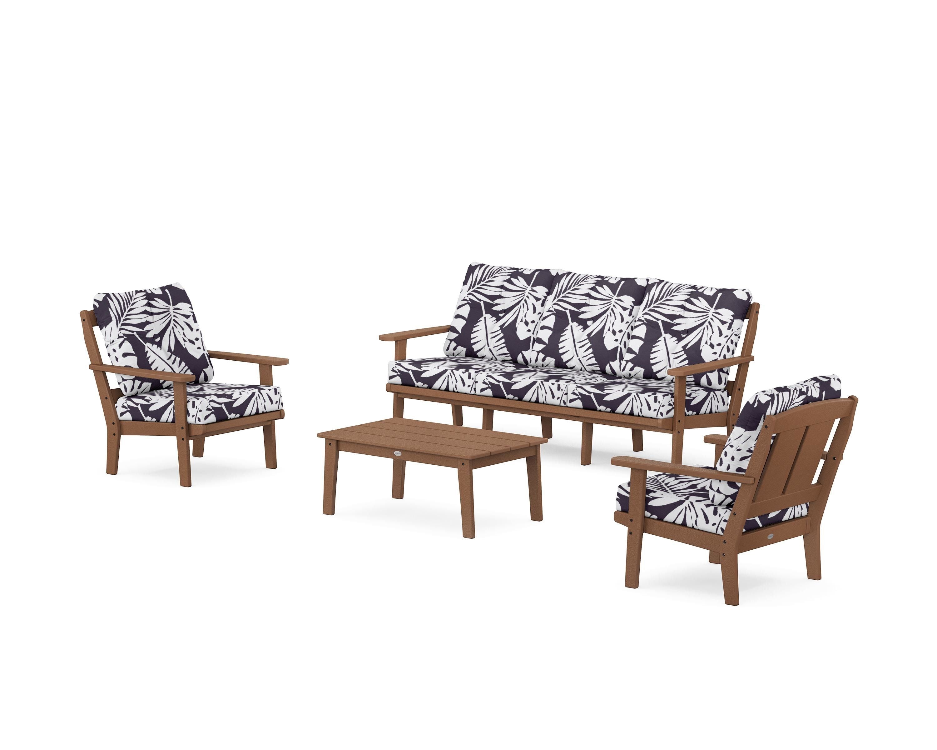 POLYWOOD® Mission 4-Piece Deep Seating Set with Sofa in Teak / Leaf Navy
