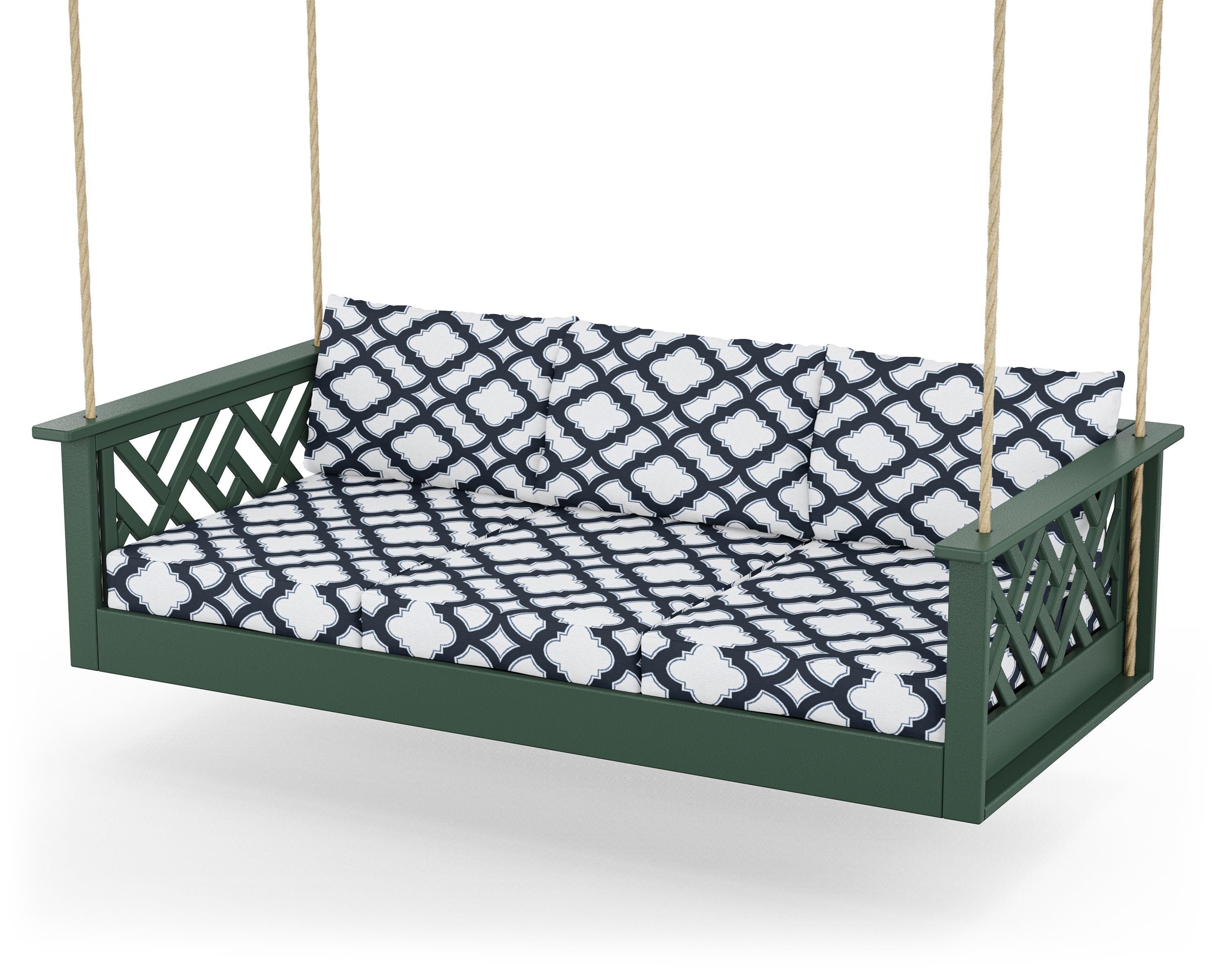 POLYWOOD® Chippendale Daybed Swing in Green / Trellis Marine Indigo