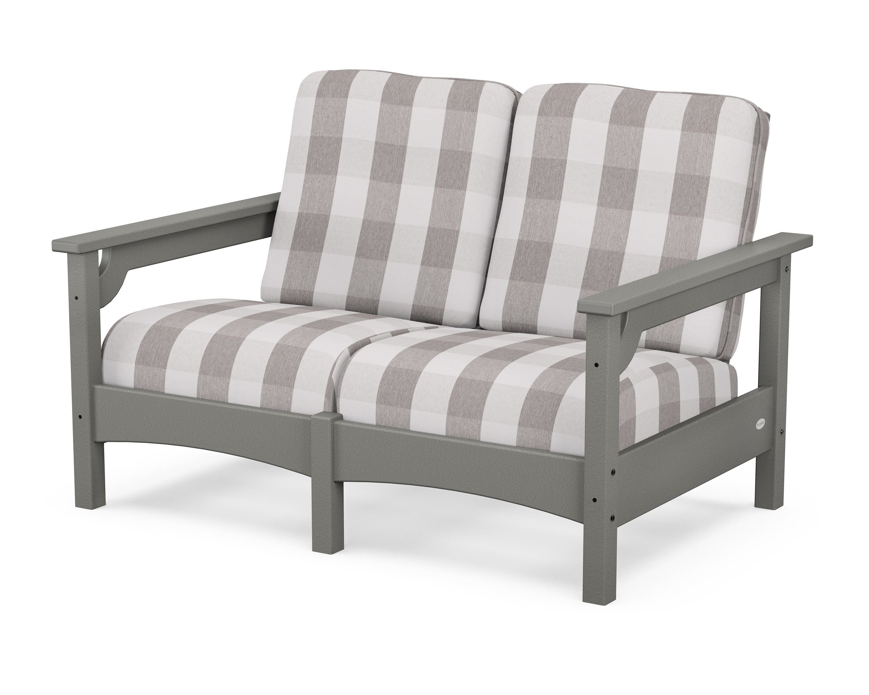 POLYWOOD® Club Loveseat in Slate Grey / Buffalo Plaid Grey Mist