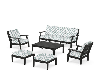 Martha Stewart by POLYWOOD® Chinoiserie 6-Piece Lounge Sofa Set in Black / Trellis Glacier Spa