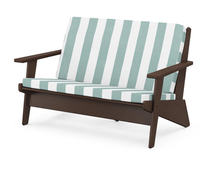 POLYWOOD® Riviera Modern Lounge Loveseat in Mahogany / Cabana Stripe Glacier Spa