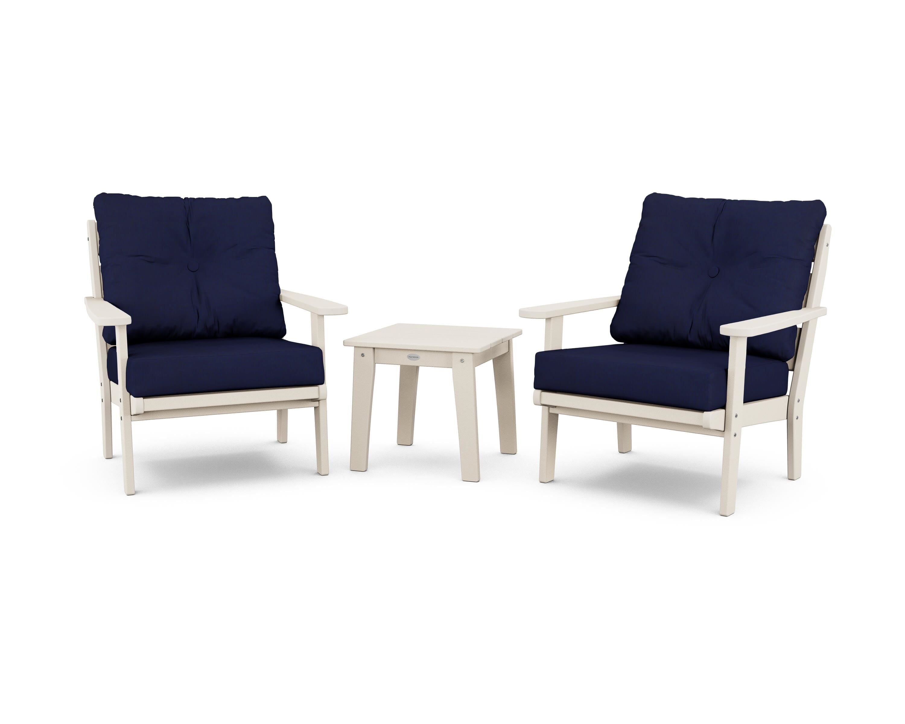 POLYWOOD® Lakeside 3-Piece Deep Seating Chair Set in Sand / Navy