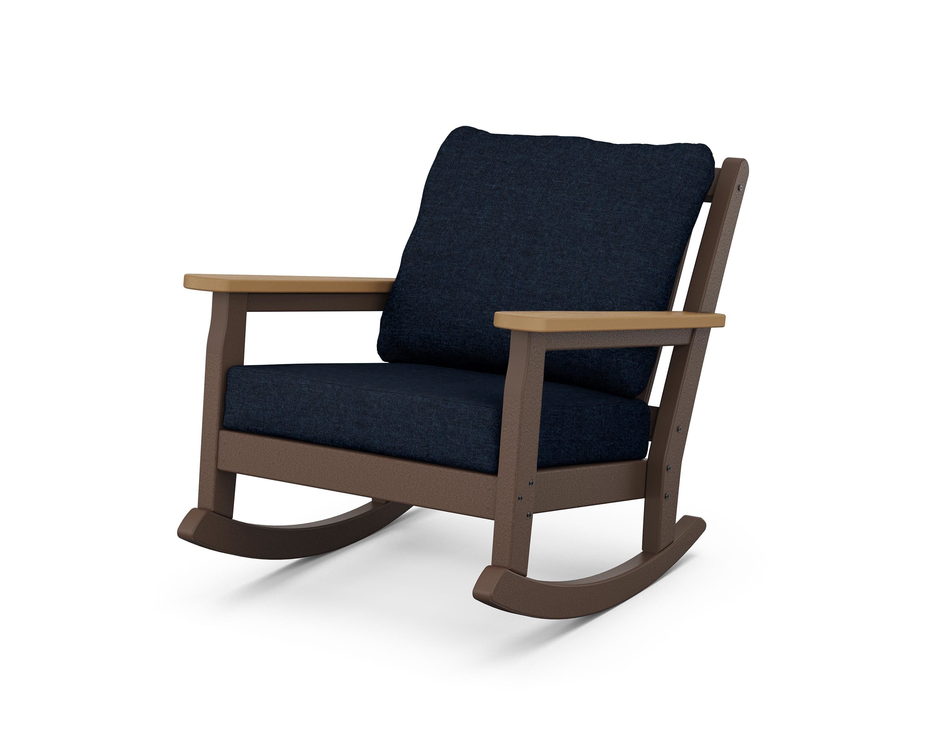 POLYWOOD® Chippendale Deep Seating Rocking Chair in Mahogany / Natural / Marine Indigo