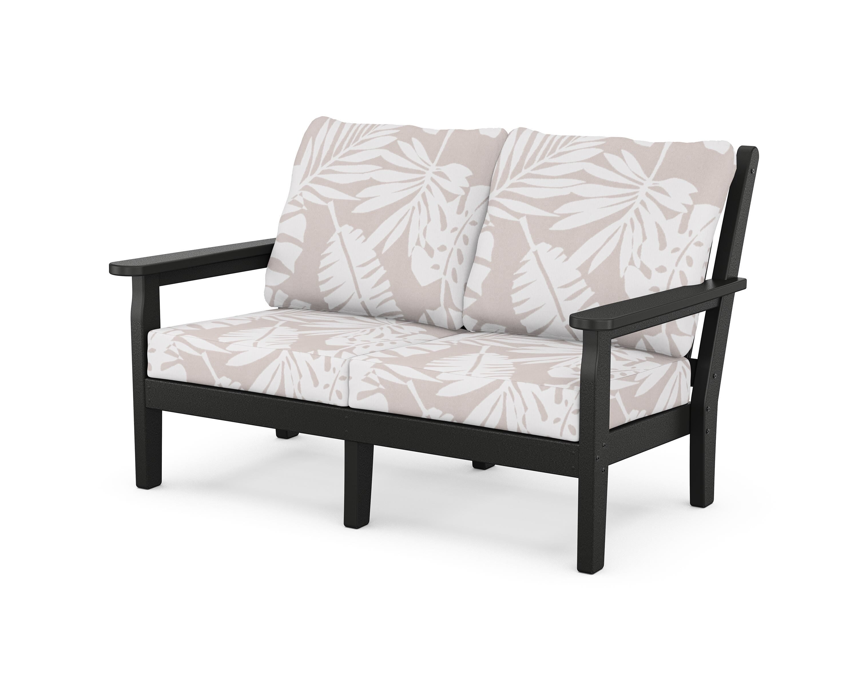 POLYWOOD® Chippendale Deep Seating Loveseat in Black / Leaf Dune Burlap