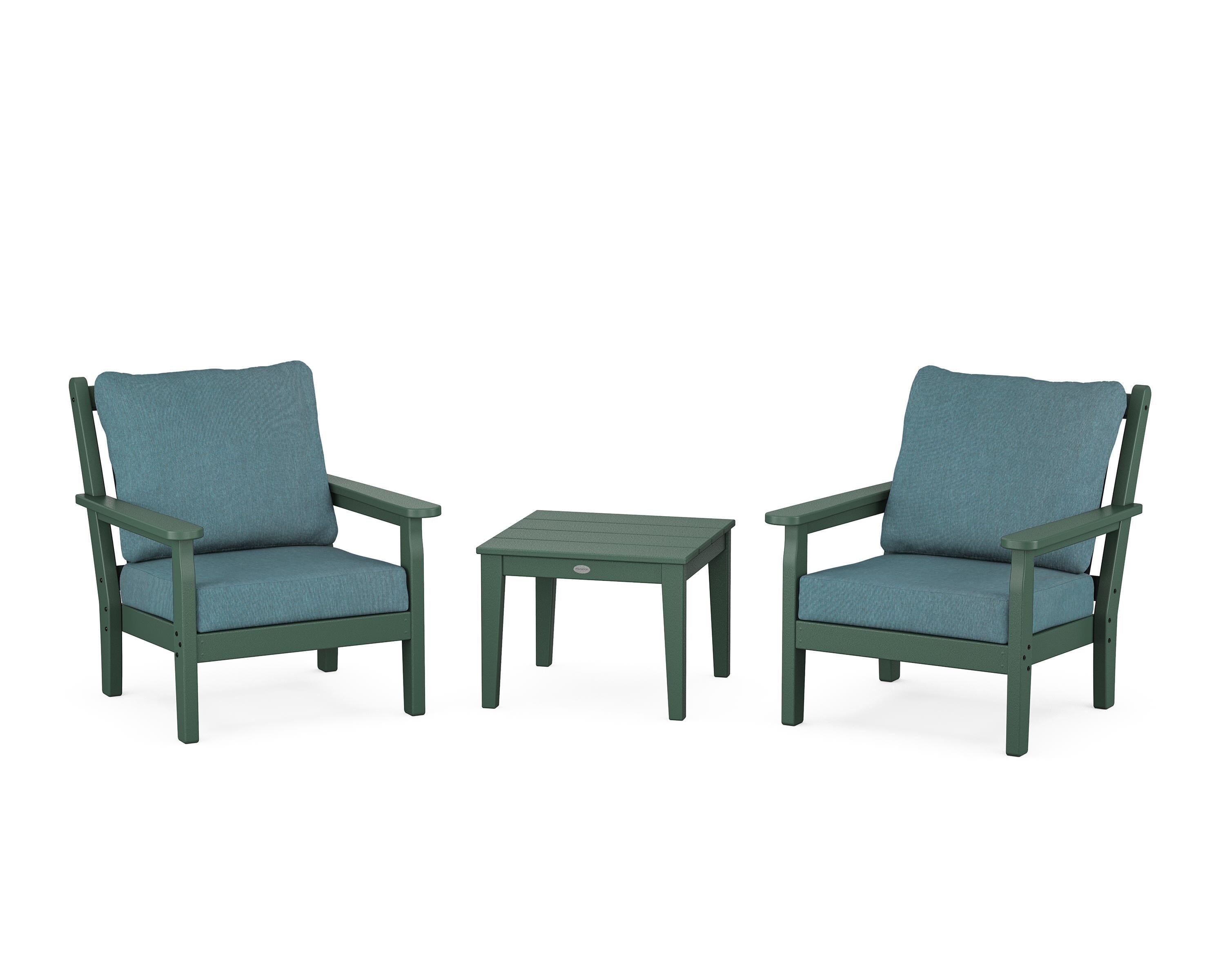 POLYWOOD® Chippendale 3-Piece Deep Seating Set in Green / Ocean Teal