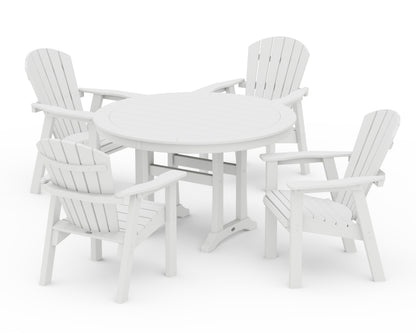 POLYWOOD® Seashell 5-Piece Round Dining Set with Trestle Legs in White