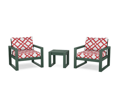 POLYWOOD® EDGE Sectional 3-Piece Deep Seating Set in Green / Trellis Crimson