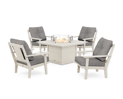 POLYWOOD® Prairie 5-Piece Deep Seating Set with Fire Pit Table in Sand / Grey Mist