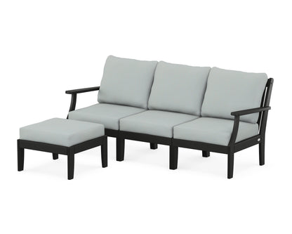 POLYWOOD® Braxton Modular 4-Piece Deep Seating Set with Ottoman in Black / Spa