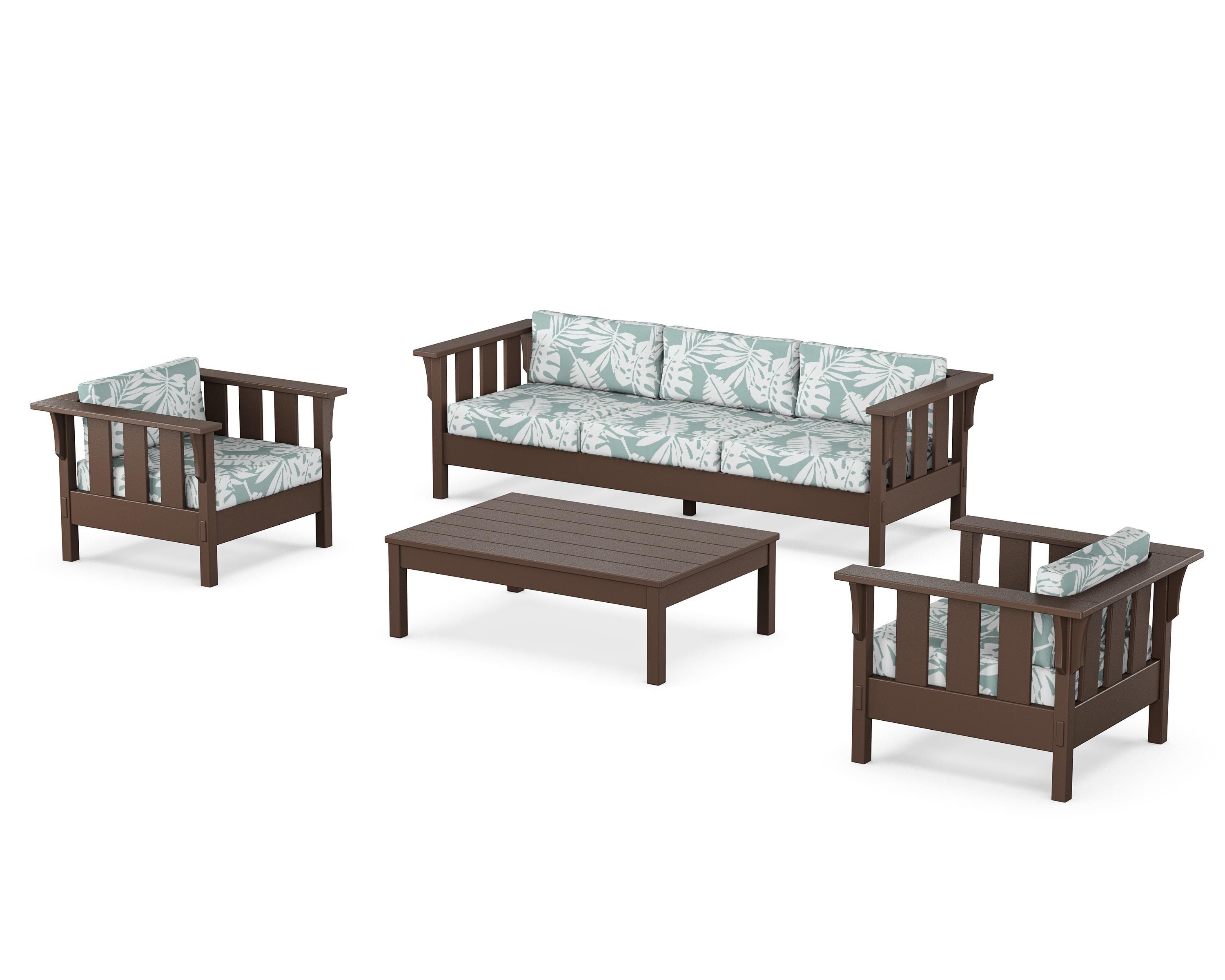 Martha Stewart by POLYWOOD® Acadia 4-Piece Deep Seating Set with Sofa in Mahogany / Leaf Glacier Spa