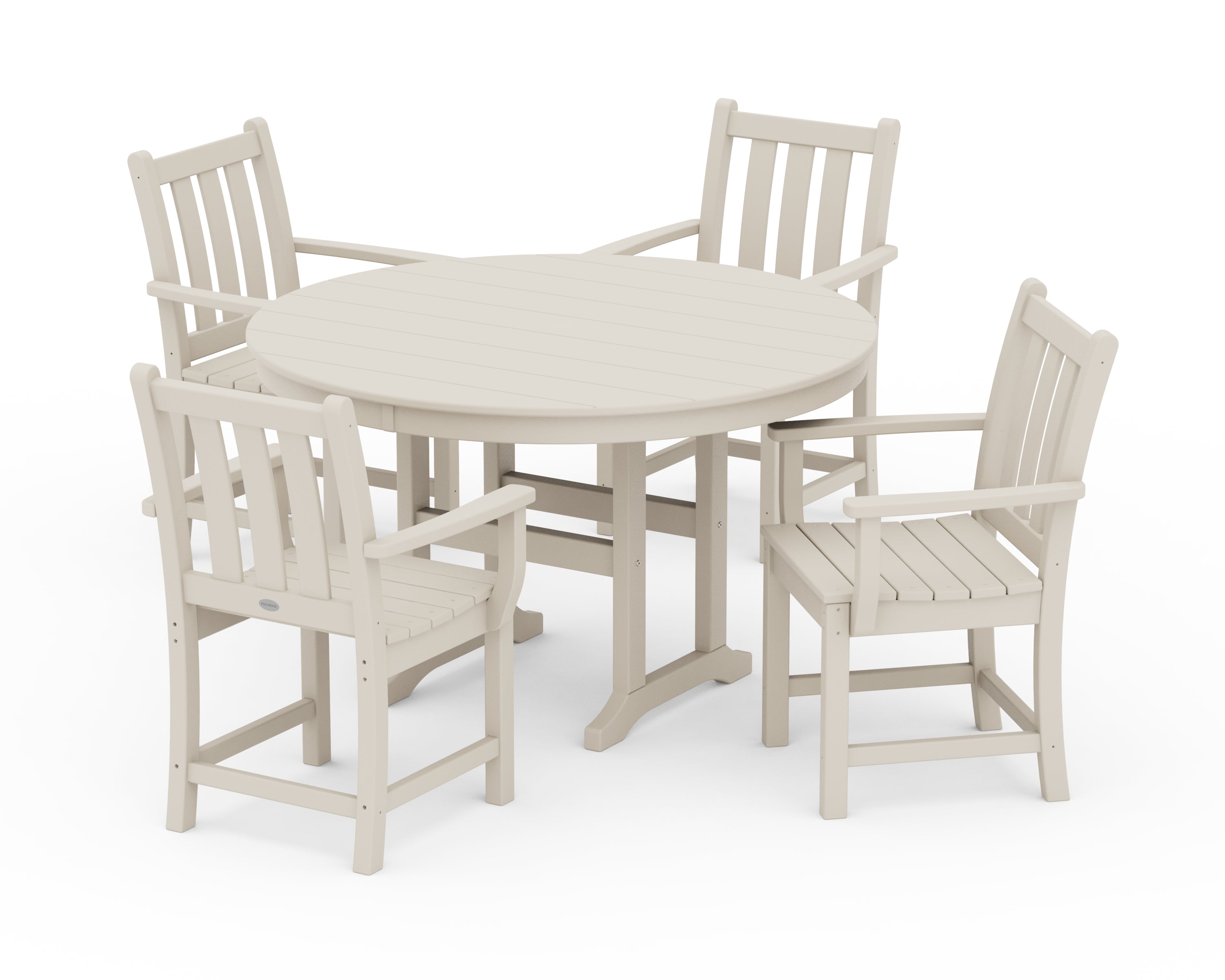 POLYWOOD® Traditional Garden 5-Piece Round Farmhouse Dining Set in Sand