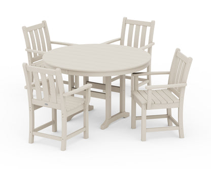 POLYWOOD® Traditional Garden 5-Piece Round Farmhouse Dining Set in Sand
