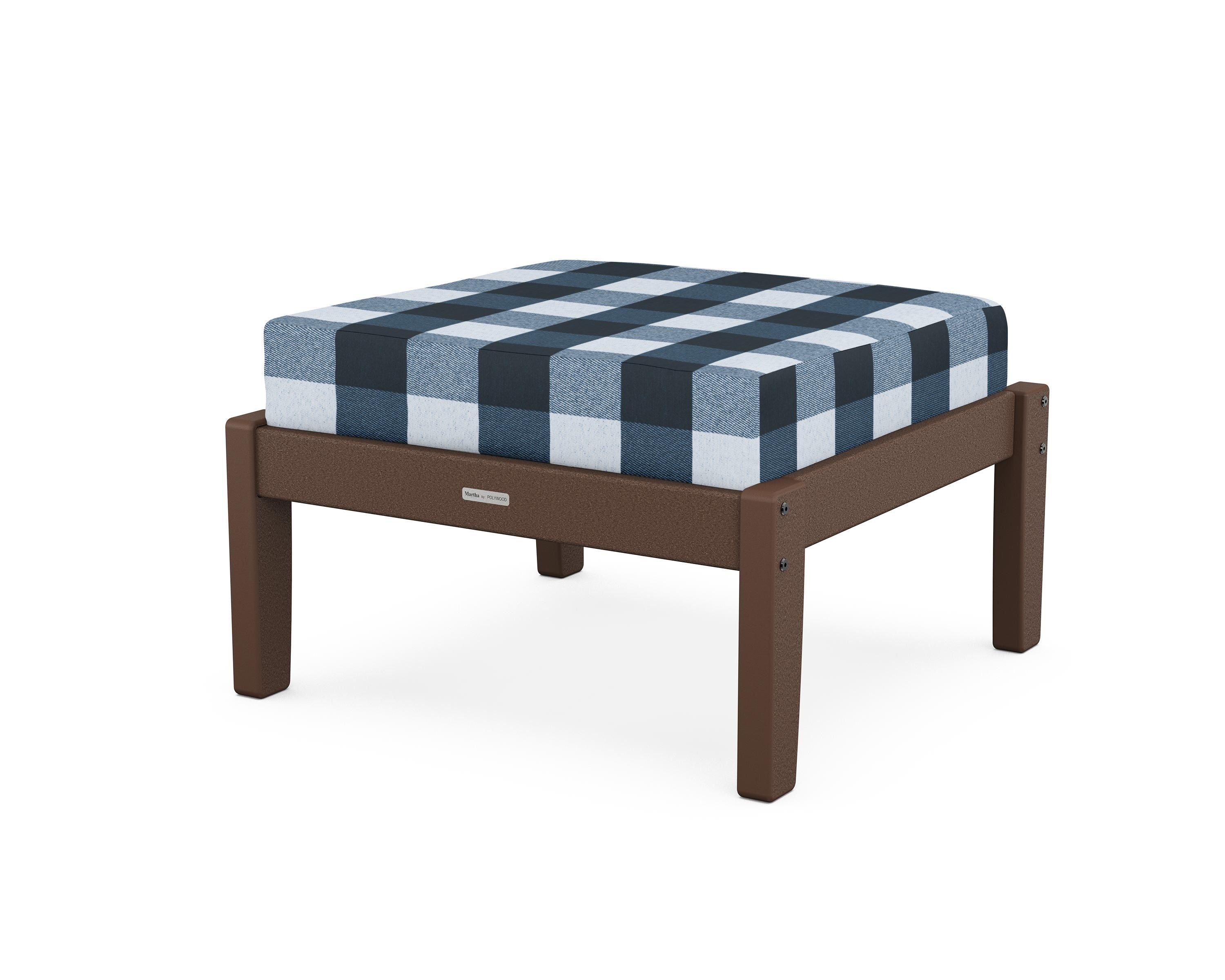Martha Stewart by POLYWOOD® Chinoiserie Deep Seating Ottoman in Mahogany / Buffalo Plaid Marine Indigo
