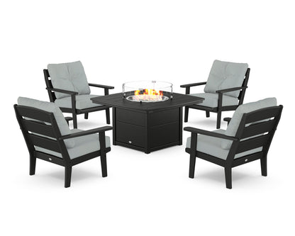 POLYWOOD® Lakeside 5-Piece Deep Seating Set with Nautical Fire Pit Table in Black / Spa